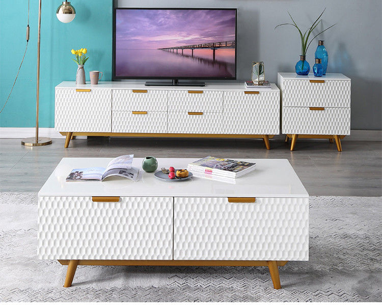 میز و کابینت تلویزیون وسط اتاق نشیمن سنگ مرمر آهنی لوکس شکل بلند