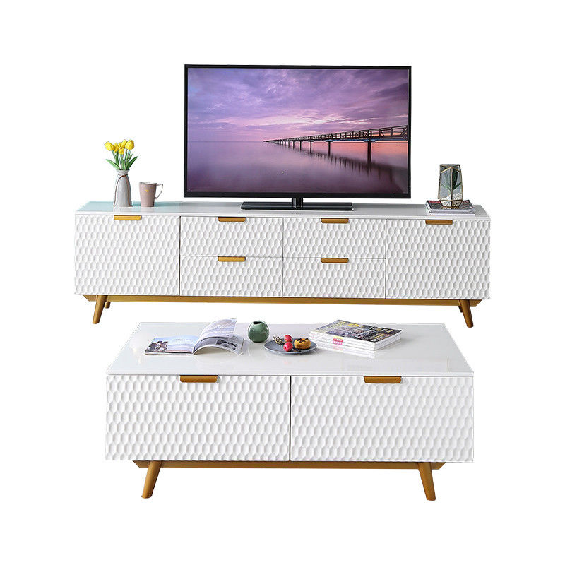 میز و کابینت تلویزیون وسط اتاق نشیمن سنگ مرمر آهنی لوکس شکل بلند